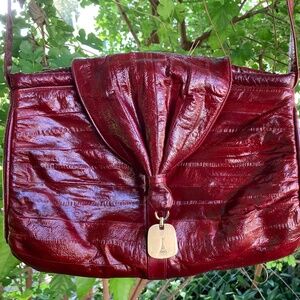 Vintage 80’s Red Eel Skin & Suede Cross-body Multi Pocket Purse
